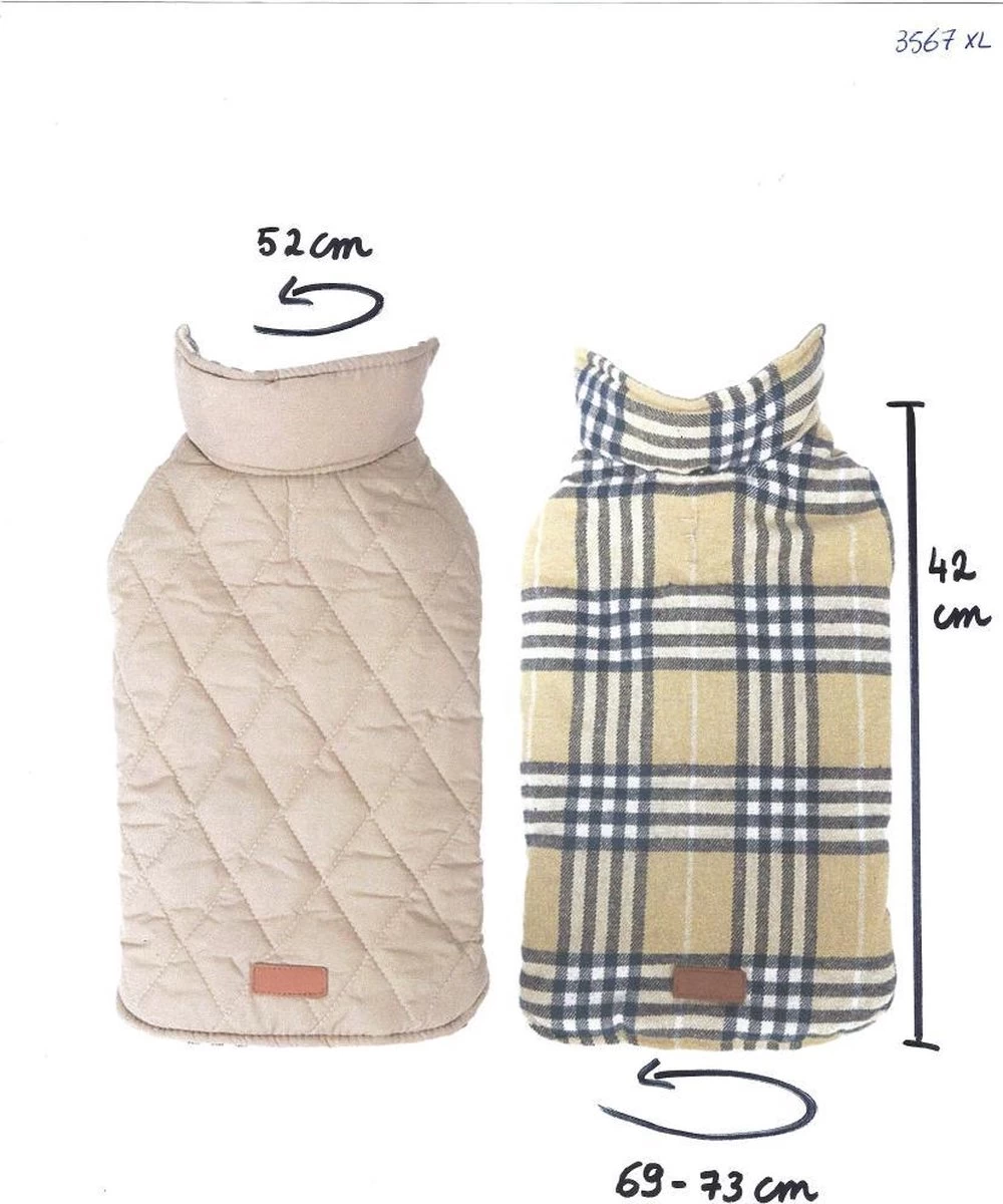 Stijlvol Omkeerbaar Winter Hondenjasje In Engelse Stijl - BEIGE - EXTRA LARGE (XL) - Afbeelding 2