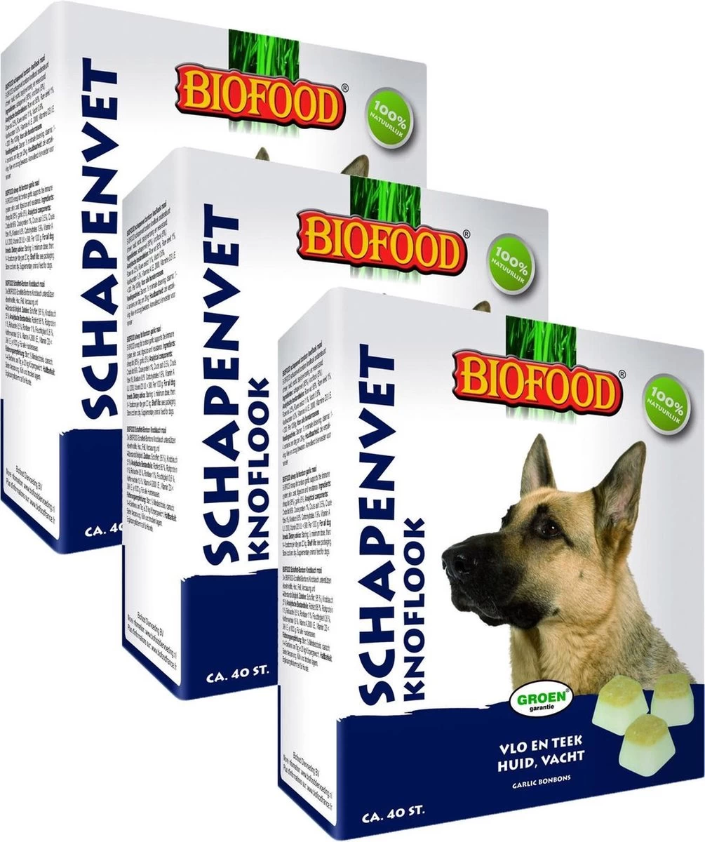 Biofood Schapenvetbonbons Met Knoflook - Hond - Voedingssupplement - 3 X 40 Bonbons - Afbeelding 2