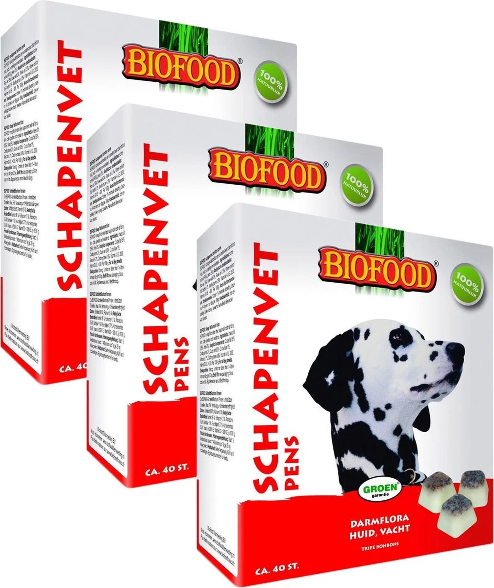 Biofood Schapenvet Bonbons Met Pens - Hond - Voedingssupplement - 3 X 40 Bonbons - Afbeelding 2