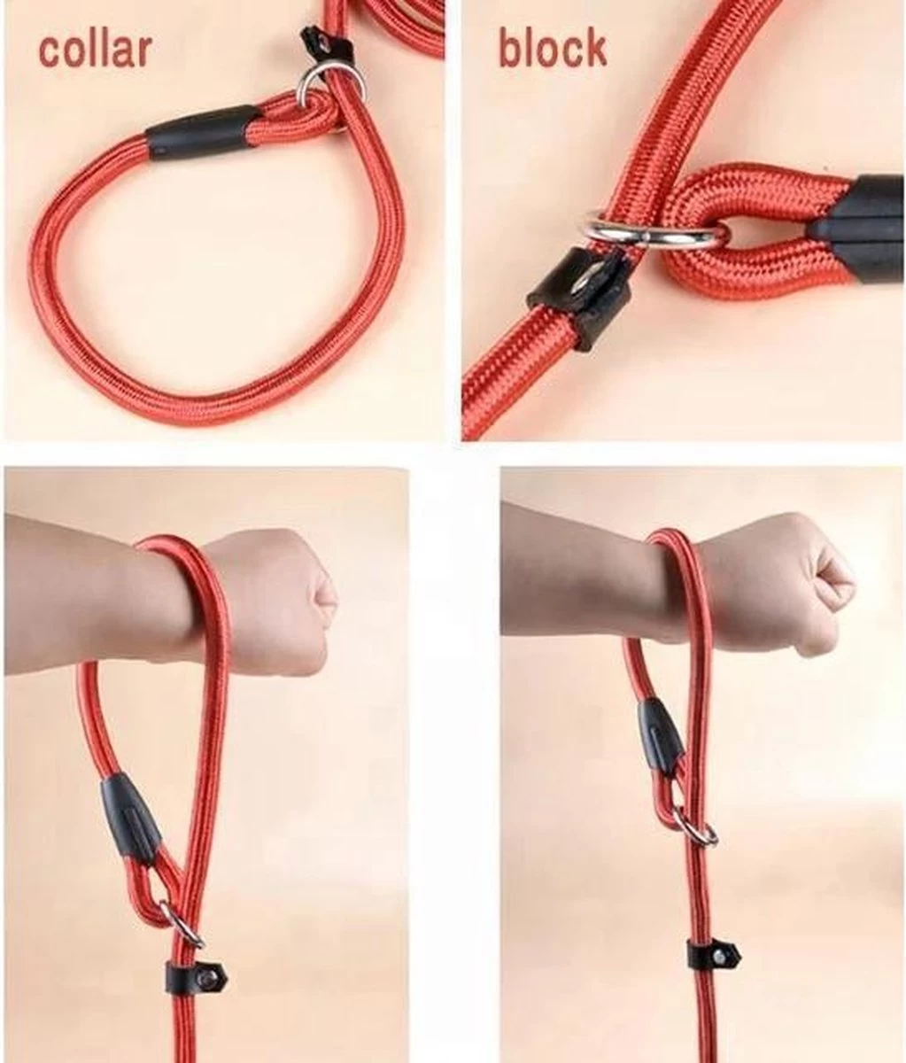 LOUZIR Cesar Millan Sliplijn Met Stop - Hondenriem - Rood - 130 Cm - Afbeelding 15