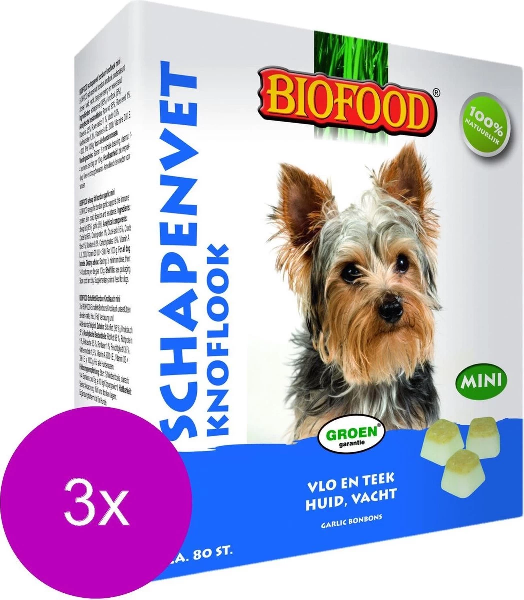 Biofood Mini Schapenvetbonbons Met Knoflook - Hond - Voedingssupplement - 3 X 80 Bonbons - Afbeelding 2