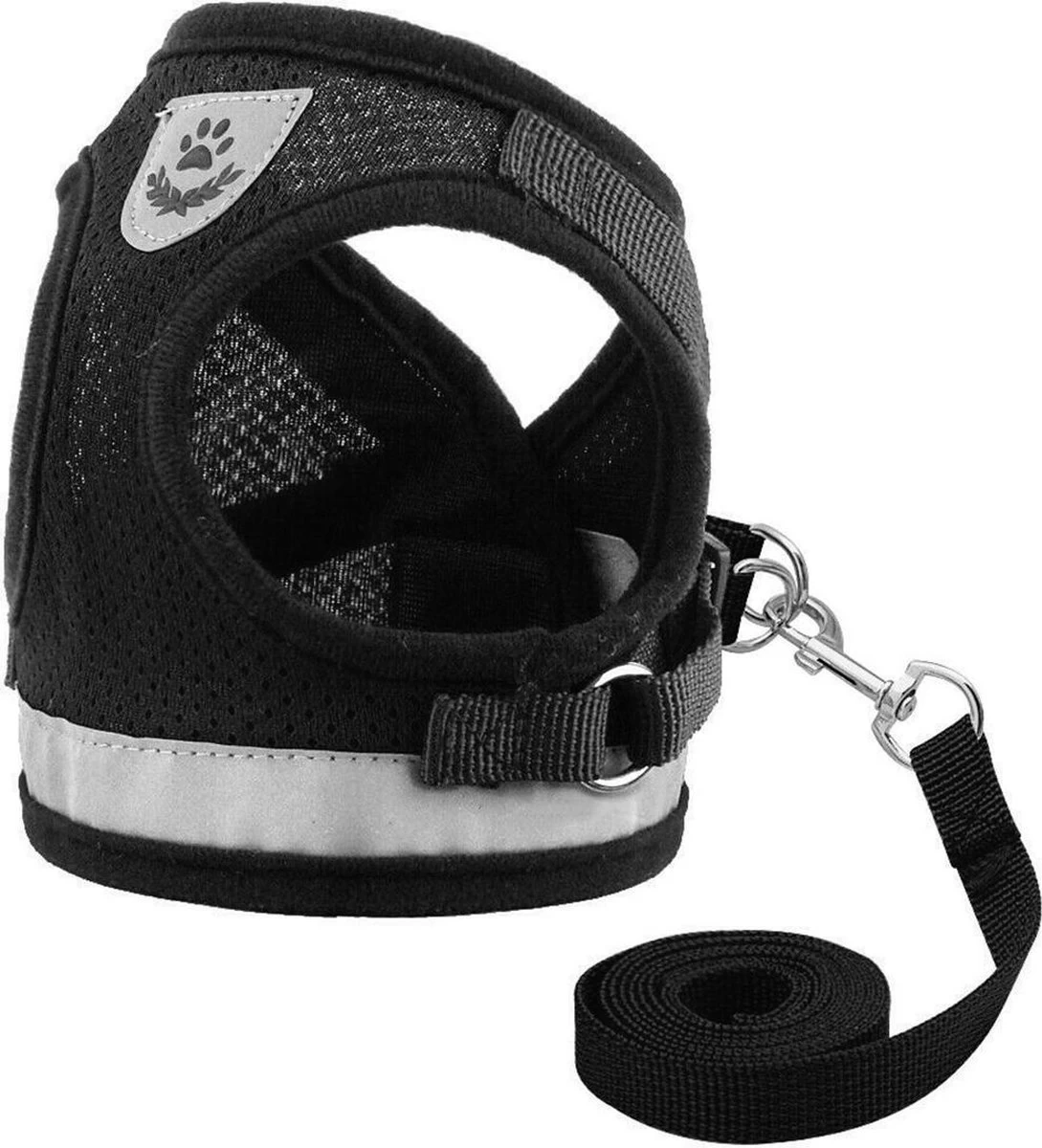 Hondentuig, Hondenharnas Met Hondenriem – Reflecterend - Zwart – Maat M (borst 35-40 Cm) - Afbeelding 2
