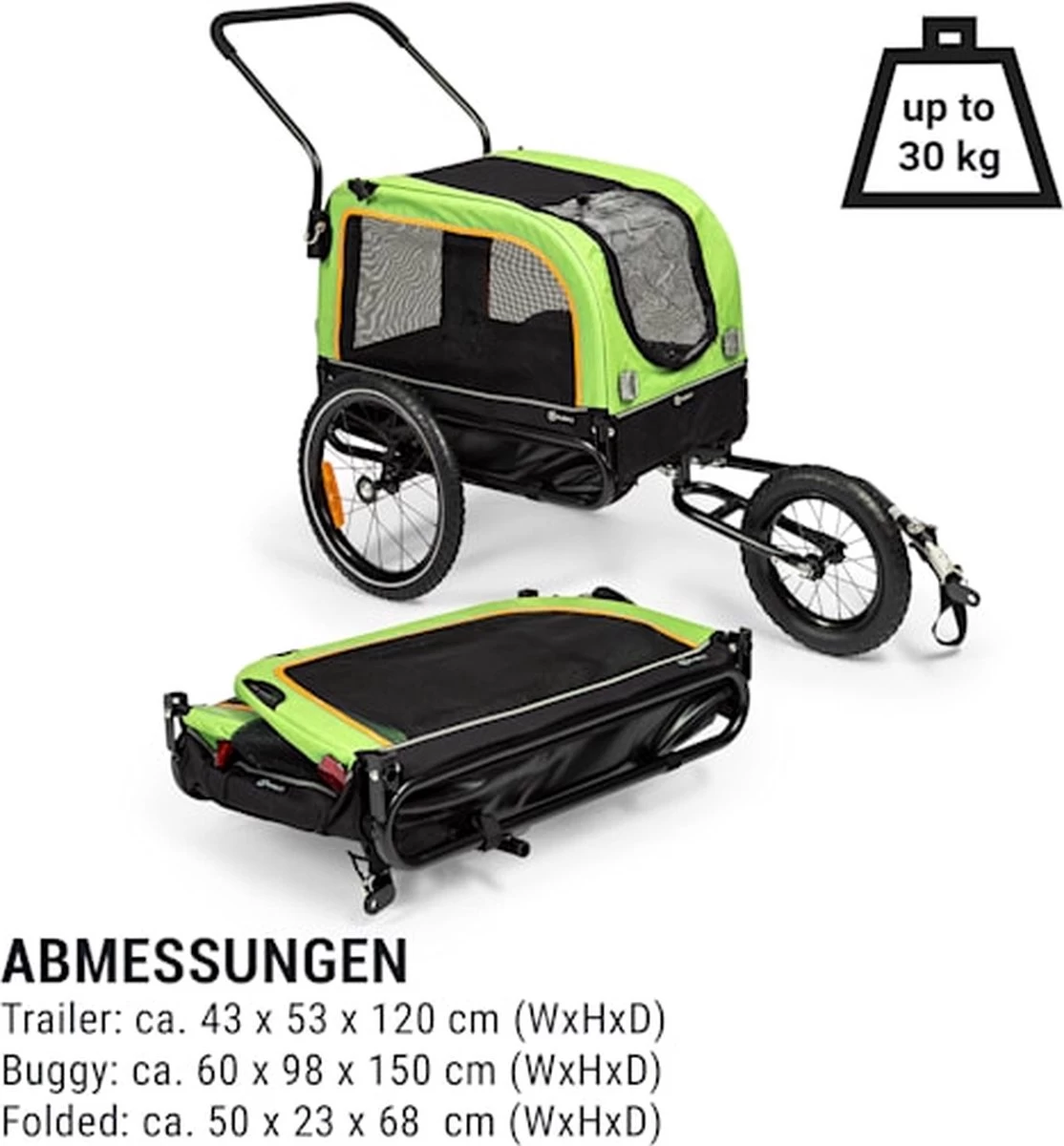 Klarfit Corgi 2-in-1 Hondenaanhanger & Hondenbuggy - Hondenfietskar Geschikt Voor Alle Fietsen Met 26-28" Banden - Voor Kleine Tot Middelgrote Honden - Afbeelding 2