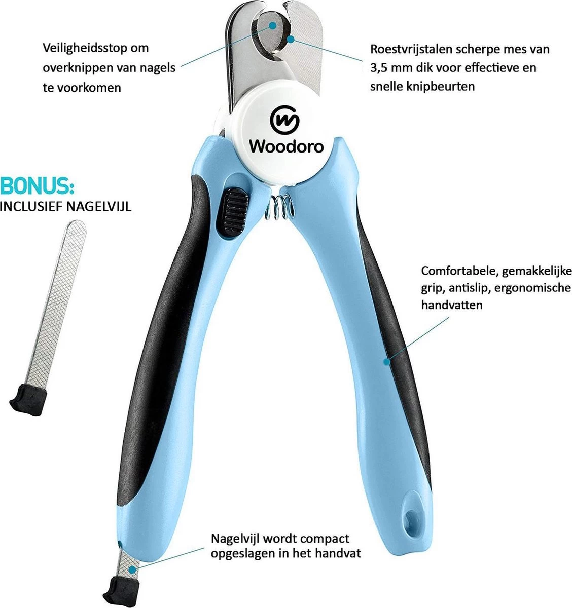 Woodoro Nagelknipper Nagelvijl Nagelschaar Voor Hond En Kat - Incl. Veiligheidsstop - Afbeelding 2