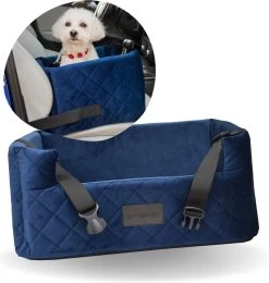 Velvet Blue - Autostoel Voor Hond - 57x50cm - Wasbaar - Hondenmand Auto - Handgemaakt