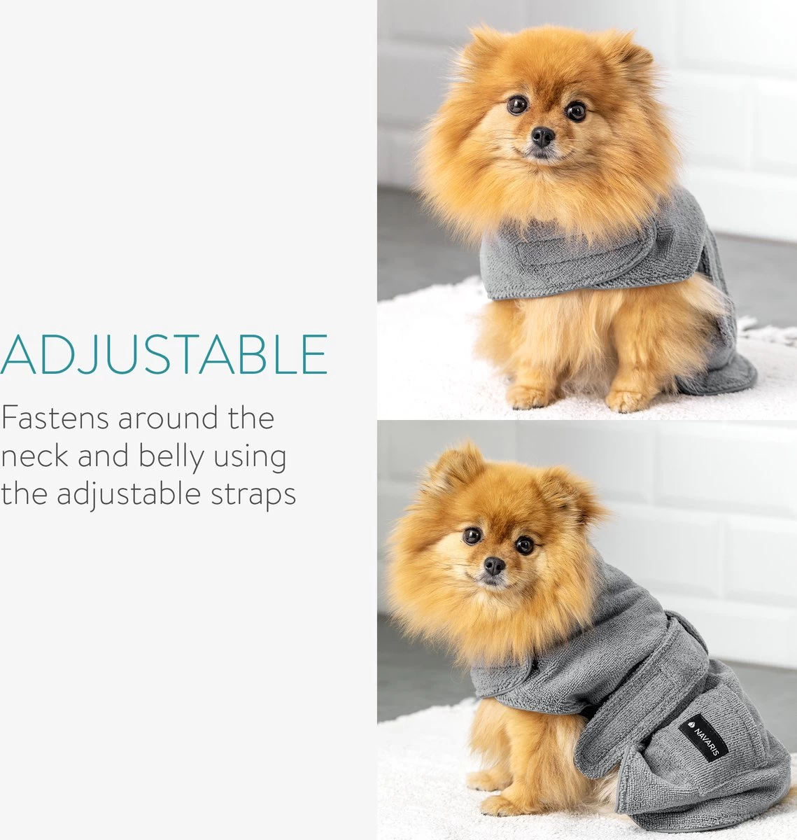 Navaris Hondenbadjas Van Zachte Badstof - Hondendroogjas Met Klittenband - Absorberende Hondenhanddoek Microvezel - Sneldrogende Hondenjas - Maat S - Afbeelding 3