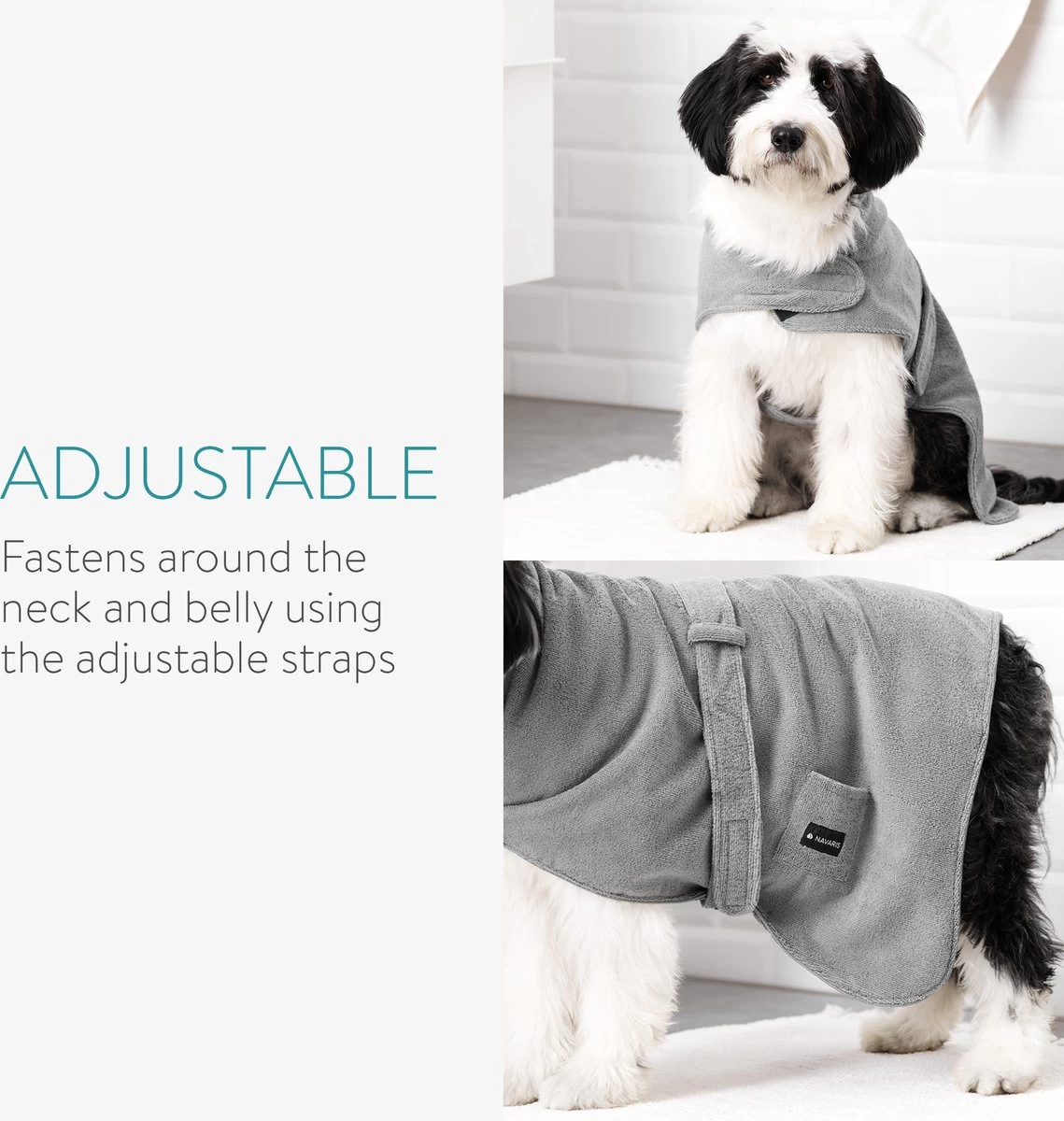 Navaris Hondenbadjas Van Zachte Badstof - Hondendroogjas Met Klittenband - Absorberende Hondenhanddoek Microvezel - Sneldrogende Hondenjas - Maat M - Afbeelding 4