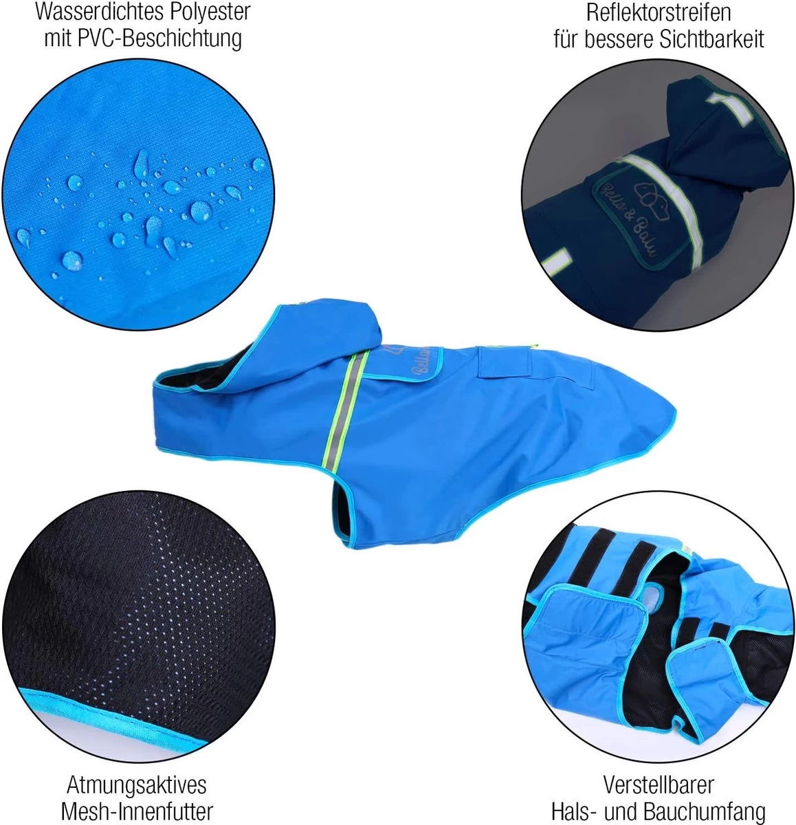 Bella & Balu Hondenregenjas - Waterdichte Hondenjas Met Capuchon En Reflectoren Voor Droge, Veilige Wandelingen, De Hondenspeeltuin En Vakanties Met Hond (XS | Blauw) - Afbeelding 4