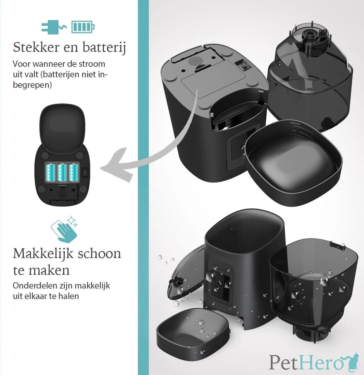 PetHero 3 Voerautomaat Zwart - Verstelbare Camera - Smartphone Besturing - Automatische Voerbak Voor Kat Of Hond - 6.0 L - Afbeelding 4
