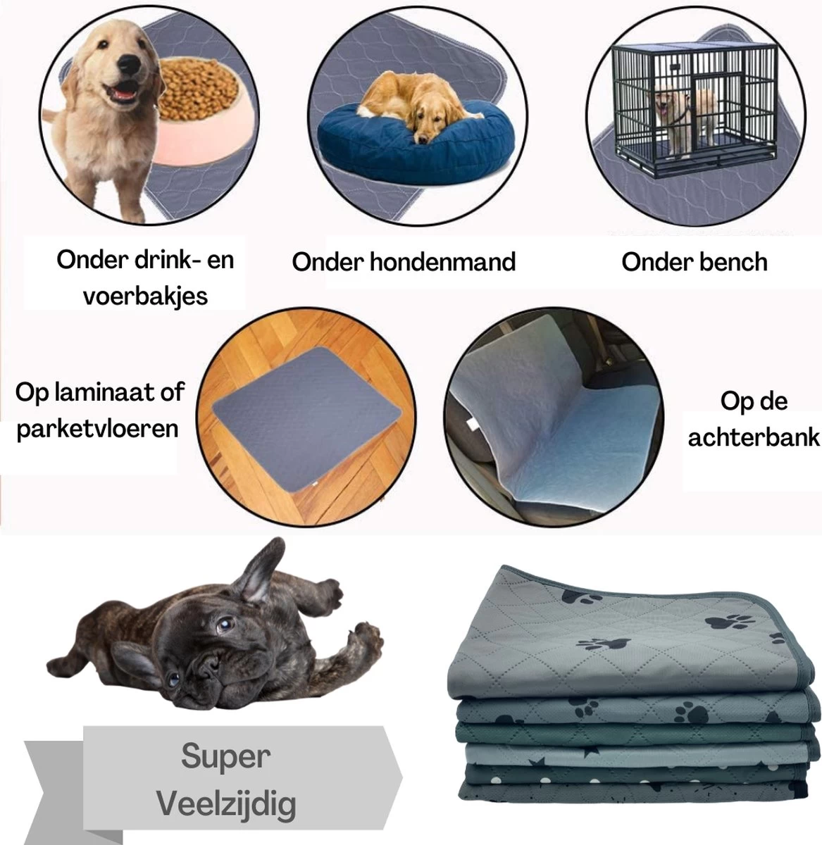 Sharon B - Puppy Training Pad - Plasmat - Beige Met Botjesprint - 80x90 Cm - Hondentoilet - Herbruikbaar - Wasbaar - Afbeelding 6