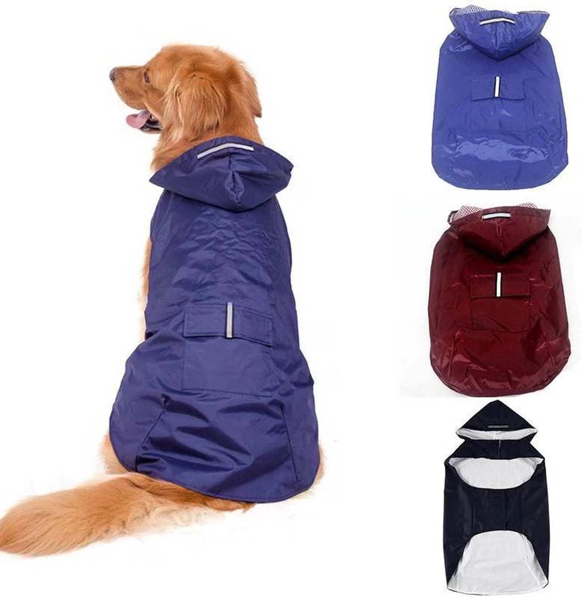 Honden Regenjas Rood - Honden Poncho - Maat 3XL (ruglengte 55cm) - Afbeelding 3