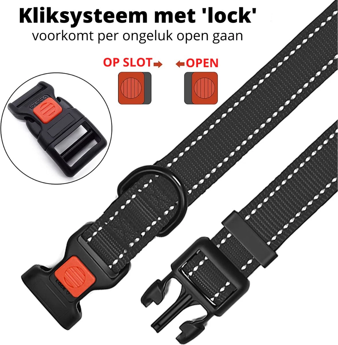 Halsband Hond - Reflecterend - Zwart - Maat M - Oersterk - Waterdicht - Hondenhalsband - Met Veiligheidssluiting - Geschikt Voor Iedere Hondenriem - Voor Middelgrote Honden - Afbeelding 7