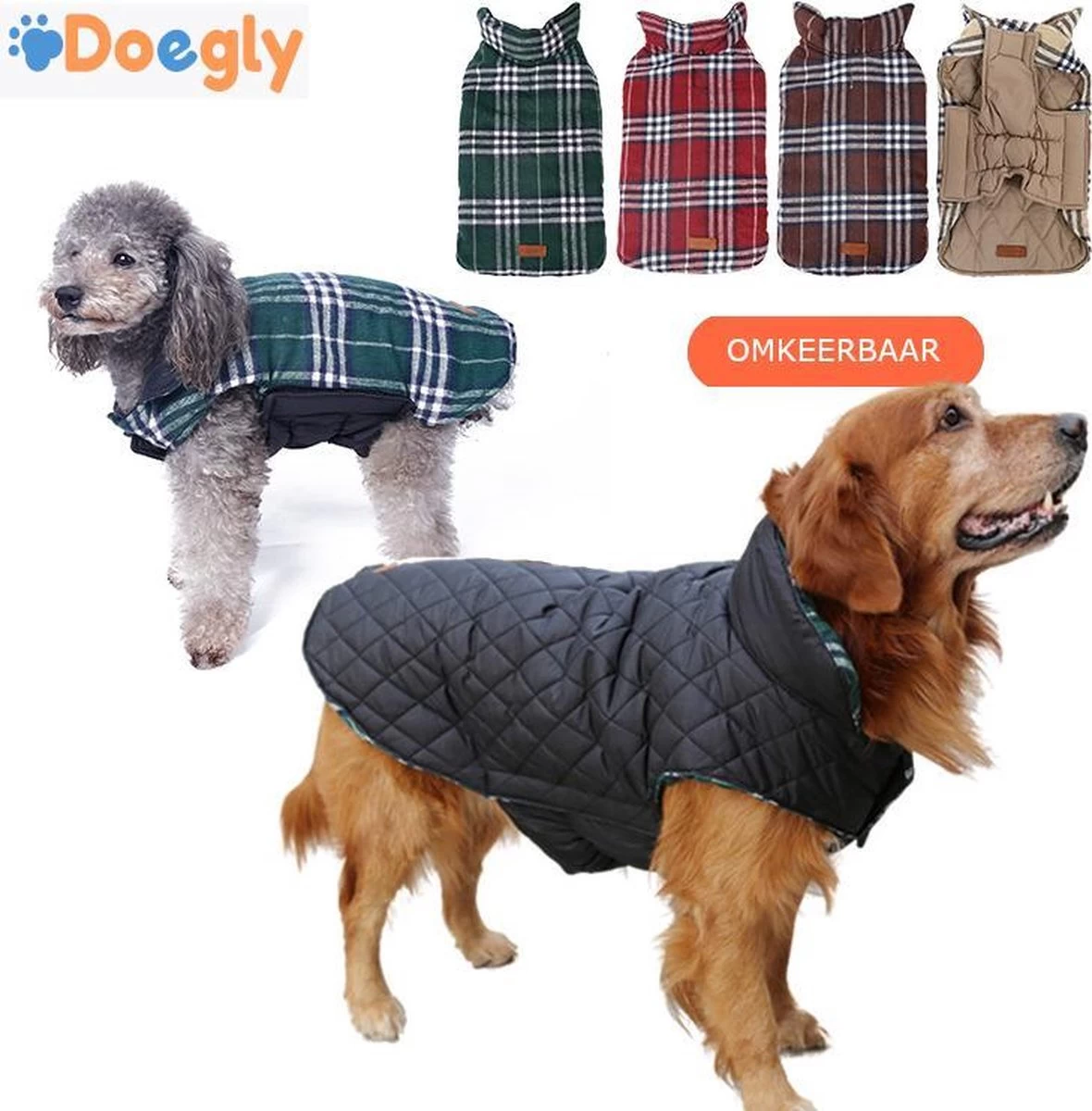 Stijlvol Omkeerbaar Winter Hondenjasje In Engelse Stijl - BEIGE - EXTRA LARGE (XL) - Afbeelding 14