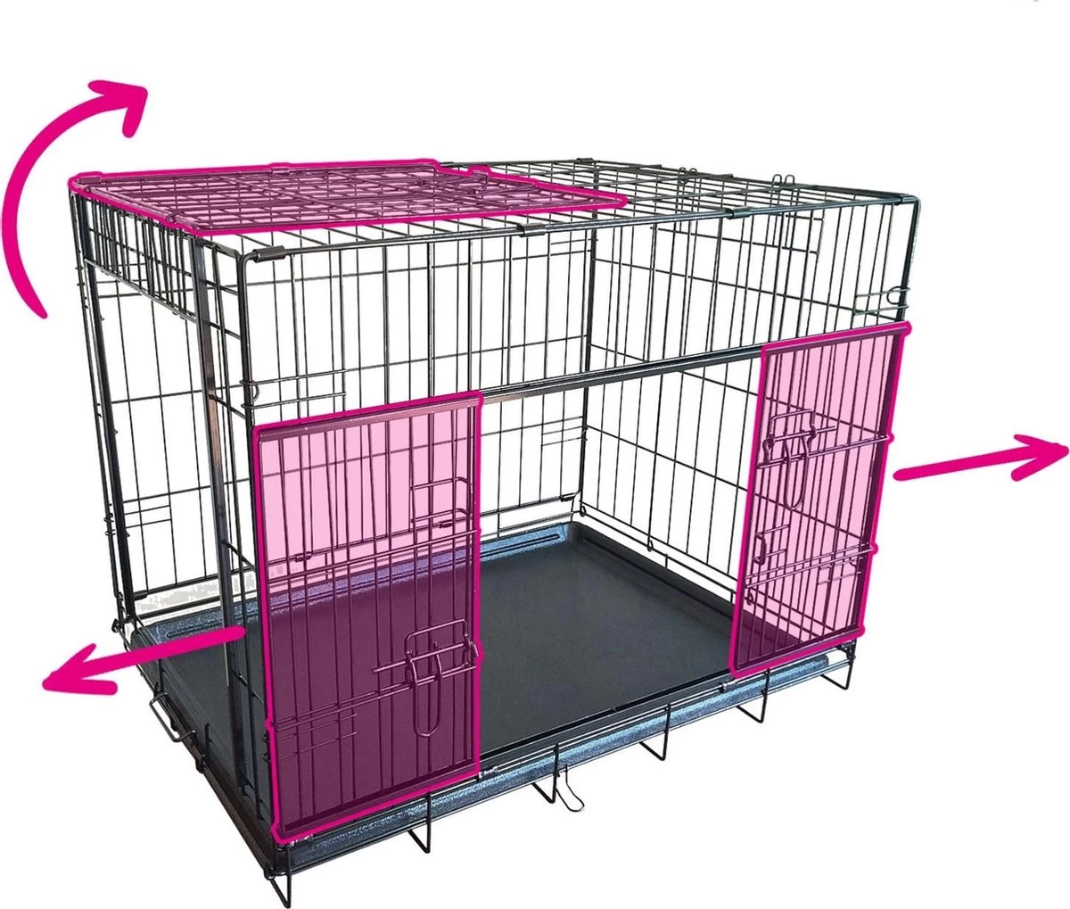 Adori Bench Met Schuifdeuren Zwart - Hondenbench - 107x71x79 Cm - Afbeelding 3
