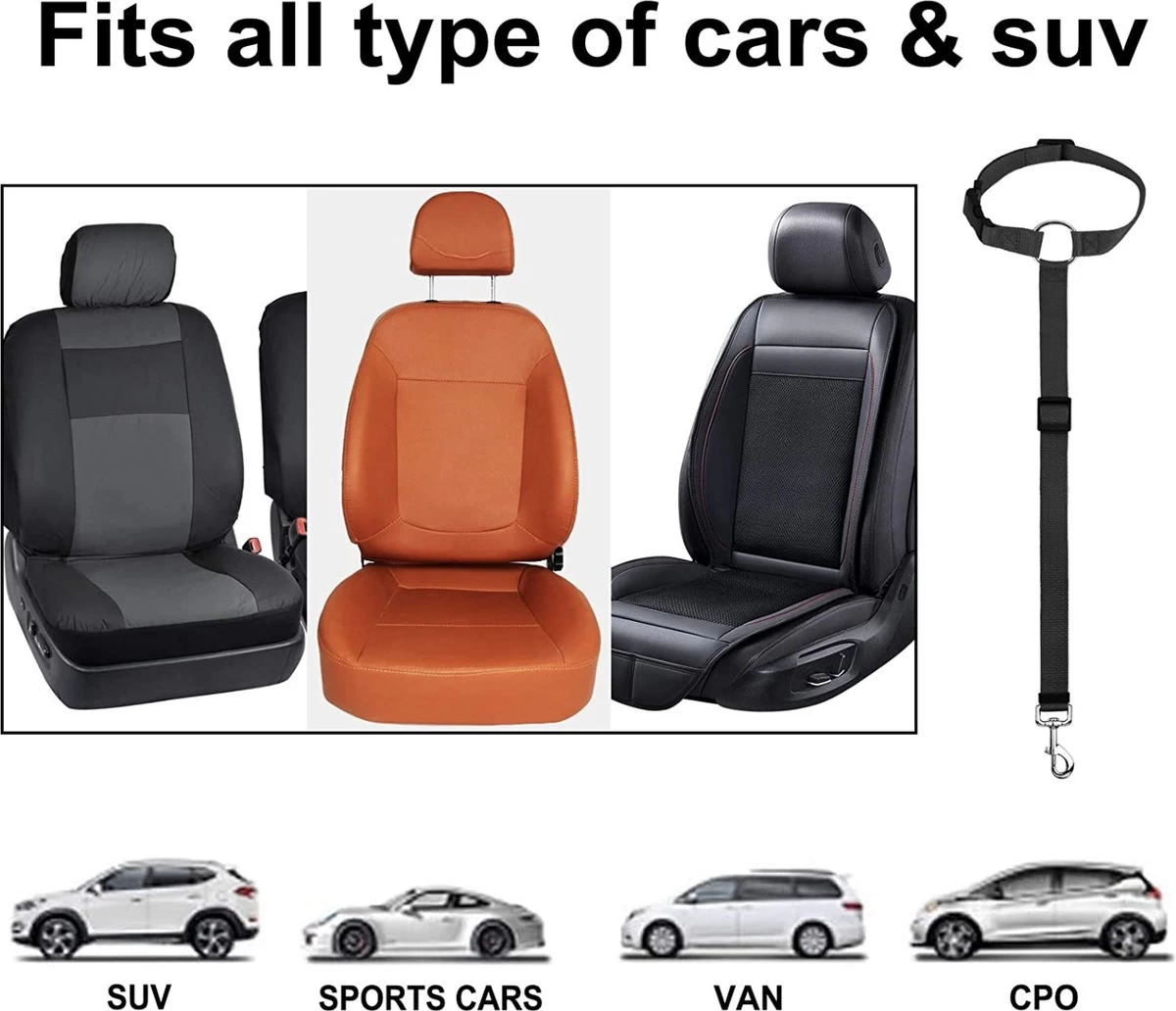 Merkloos Autogordel Voor Hond - Hondengordel Voor In De Auto – Verstelbare Hondengordel - Veiligheid Voor Hond – Hondenriem - Zwart - Afbeelding 5