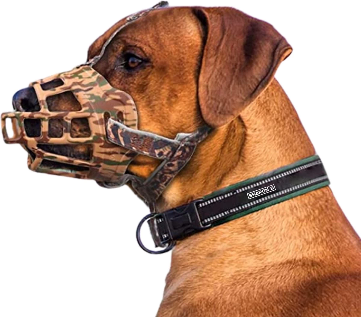 Sharon-B Muilkorf Hond - Camo Bruin - Maat M - Snuitomtrek 26 Tot 30 Cm - Voor Middelgrote Honden