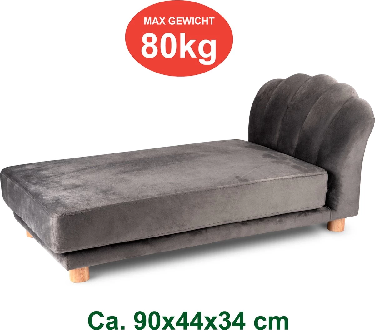 Maxxpro Katten- En Hondenbank - Grijs - Verhoogd Met Houten Poten - Fluweel Materiaal - 90 X 44 X 34 Cm - Huisdieren Tot 80 KG - Afbeelding 6