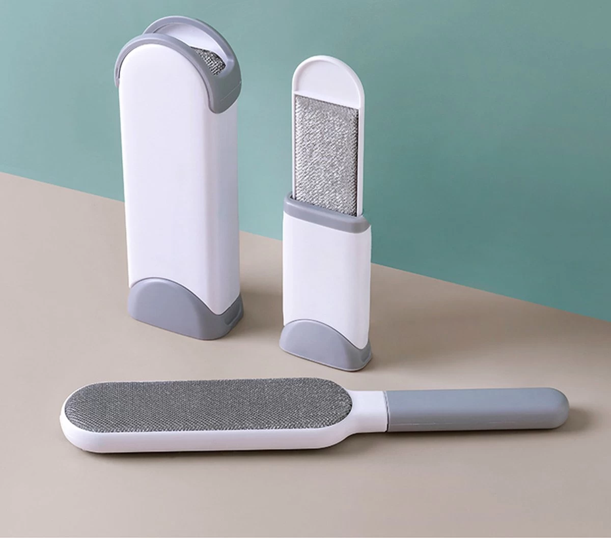 IGOODS - Pet Hair Remover - Hond & Kat Roller Brush - Dubbelzijdig Bont Ontharingsgereedschap Met Zelfreinigende Basis - Reismaatborstel - Voor Kleding - Bank - Tapijt - Autostoel GRIJS