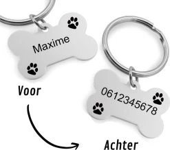Akyol - Dubbelzijdige Hondenpenning Bot Klein - Formaat 31x21mm - Hondenpenning Inclusief Graveren - Hondenpenning Met Naam - Dierenpenning