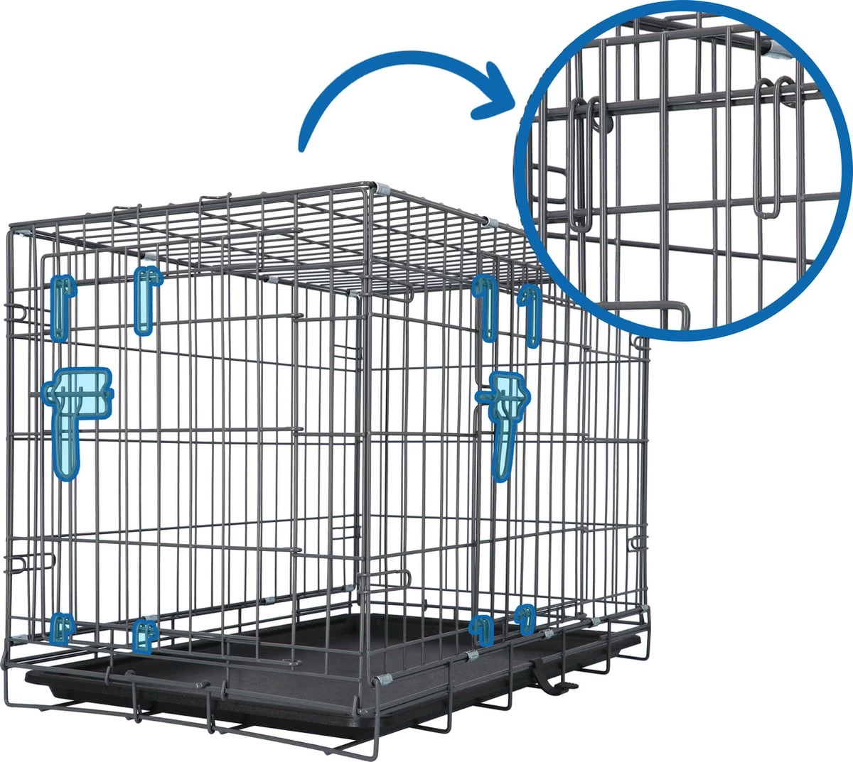 Adori Safety+ Bench Met 2 Deuren Grijs - Hondenbench - 75x46x53 Cm - Afbeelding 3