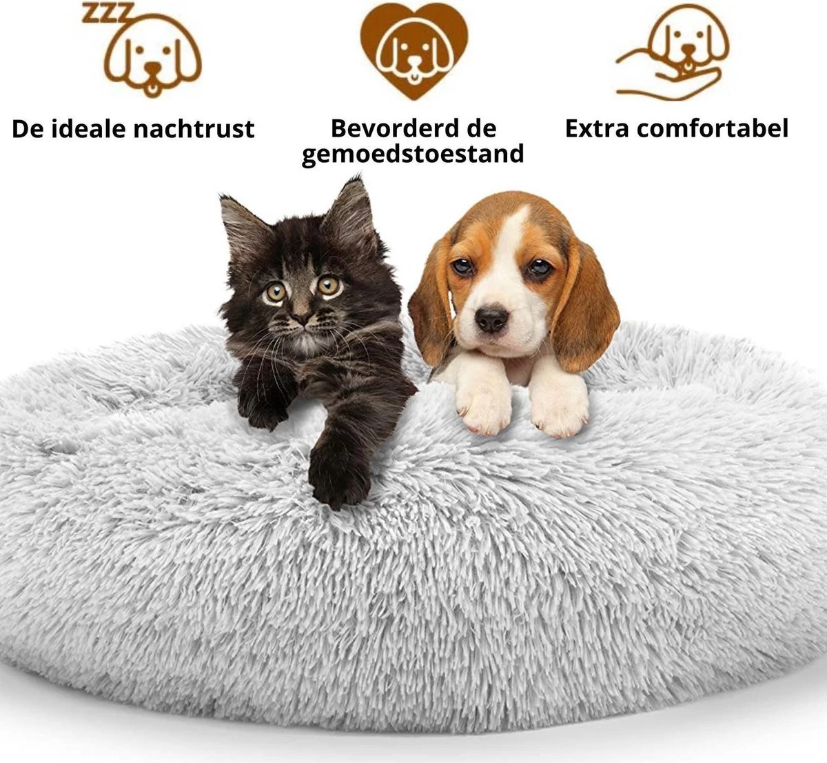 RK® Donut Hondenmand - Zacht Pluche Hondenmand - Hondenbed - 70cm - Hondenkussen - Kattenmand - Grijs Grey - Afbeelding 3