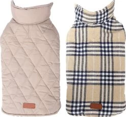 Stijlvol Omkeerbaar Winter Hondenjasje In Engelse Stijl - BEIGE - EXTRA LARGE (XL)