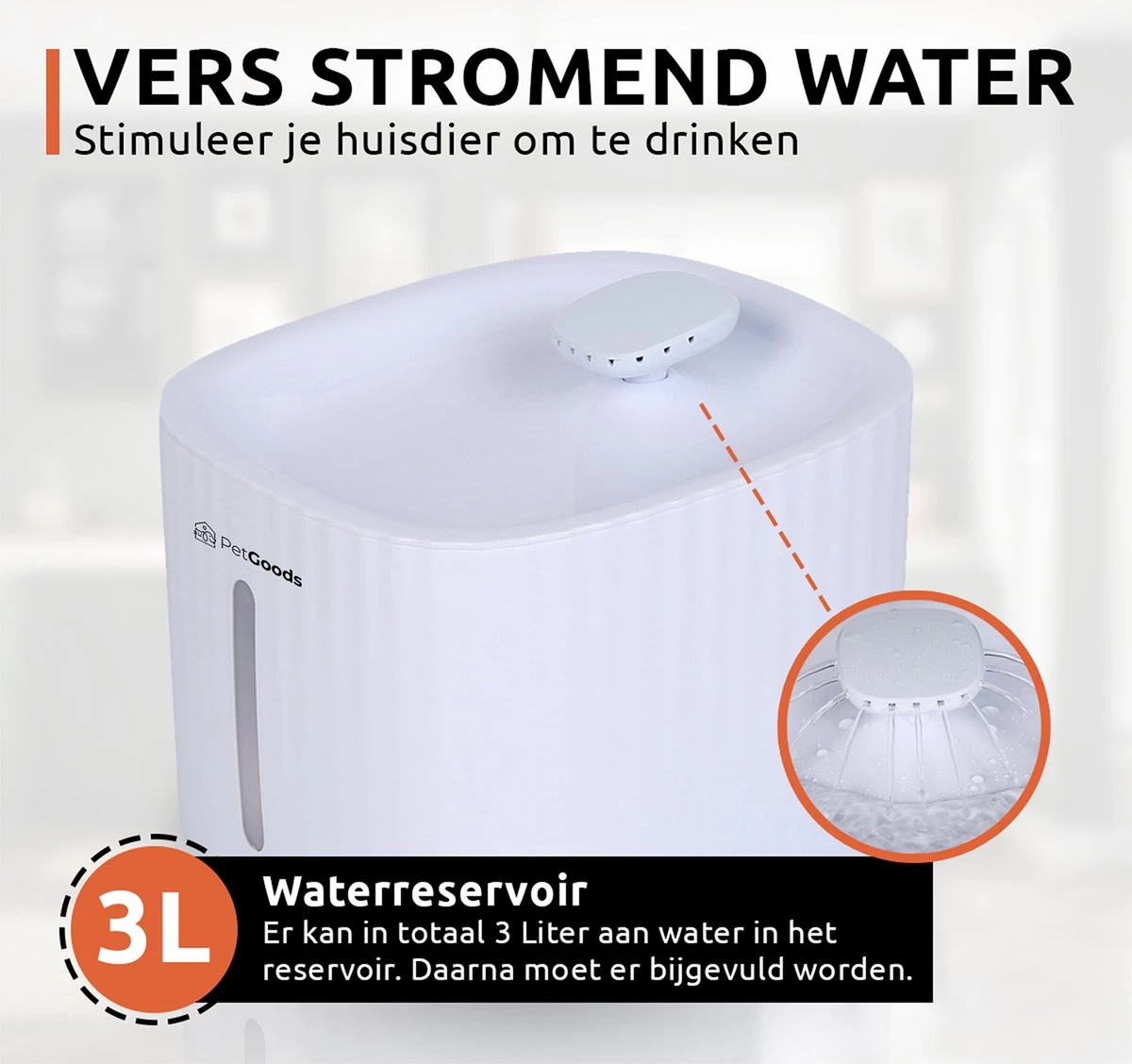 PetGoods Drinkfontein - Honden & Katten – 3 Liter - Fluisterstil - Drinkfontein Kat - Incl. Filter & Pomp - Afbeelding 5