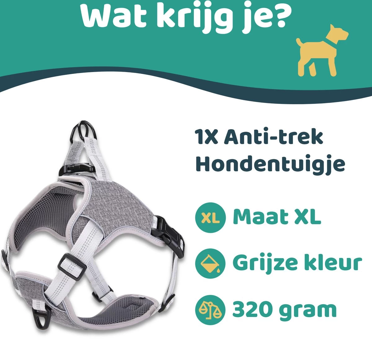 Mmoods Hondentuigje Grijs - Anti-Trek Tuig - Hondenharnas Voor Grote Honden- Reflecterende Halsband Hond - Hondenhalsband Maat L - Afbeelding 7