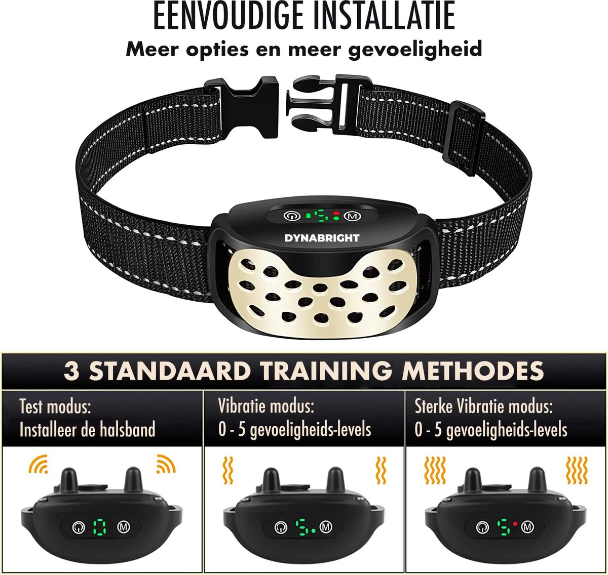 DynaBright Anti Blafband Voor Honden - 3-70KG - Diervriendelijk - Zonder Schok - Vibratie En Audio - Anti Blaf Band - Afbeelding 3