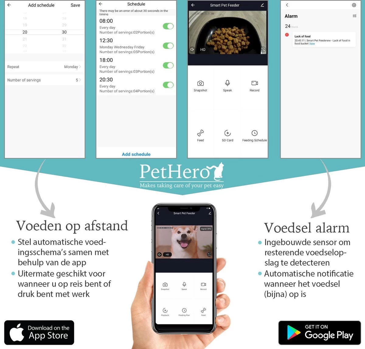 PetHero 3 Voerautomaat Zwart - Verstelbare Camera - Smartphone Besturing - Automatische Voerbak Voor Kat Of Hond - 6.0 L - Afbeelding 2