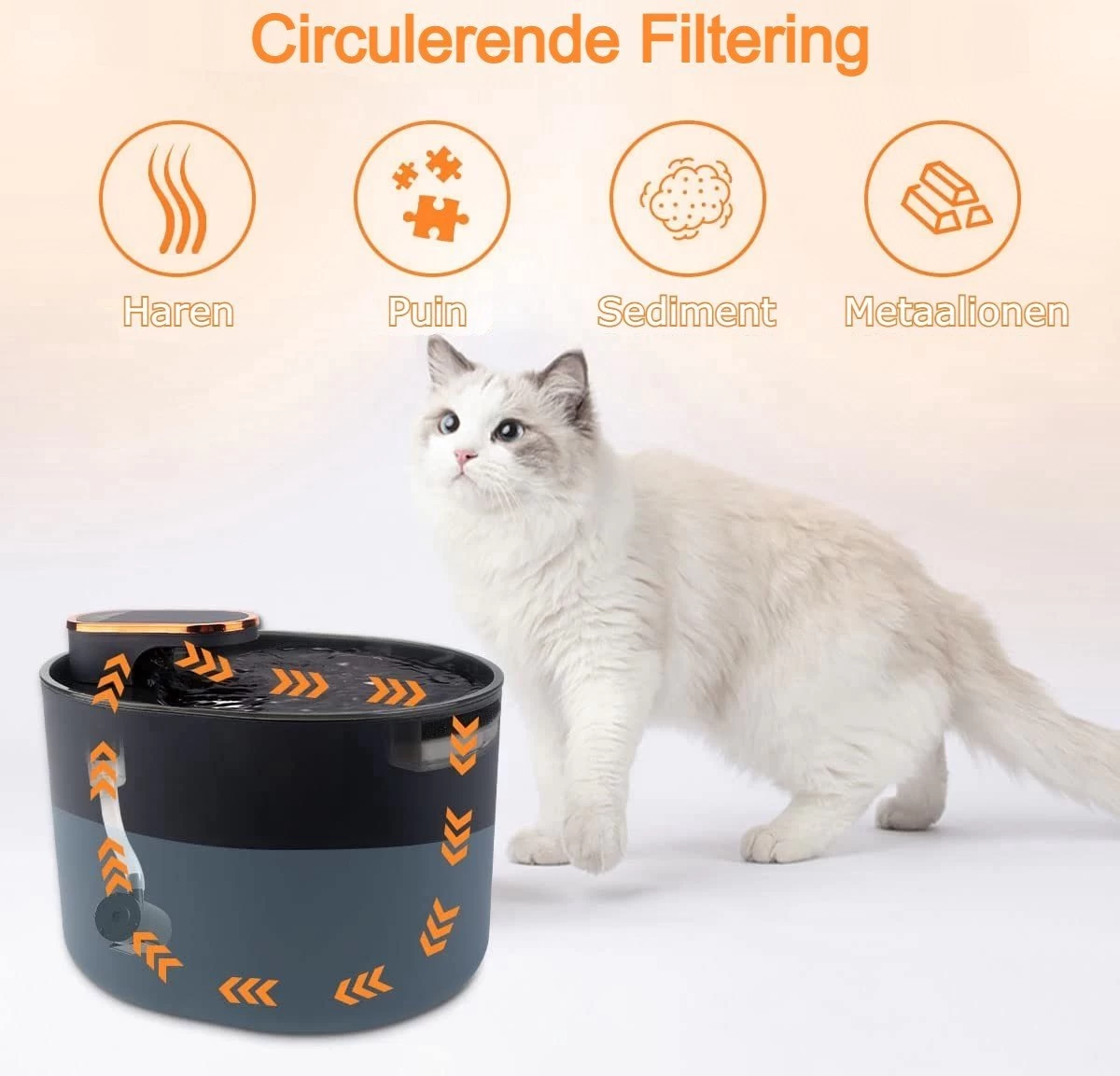 By Fredge® Drinkfontein Dieren - Waterfontein Kat - Drink Fontein Geschikt Voor Katten & Honden - Inclusief 3 Filters - Zwart - Afbeelding 4