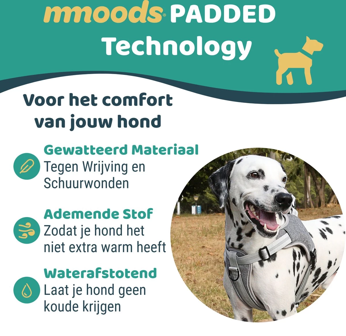 Mmoods Hondentuigje Grijs - Anti-Trek Tuig - Hondenharnas Voor Grote Honden- Reflecterende Halsband Hond - Hondenhalsband Maat L - Afbeelding 2