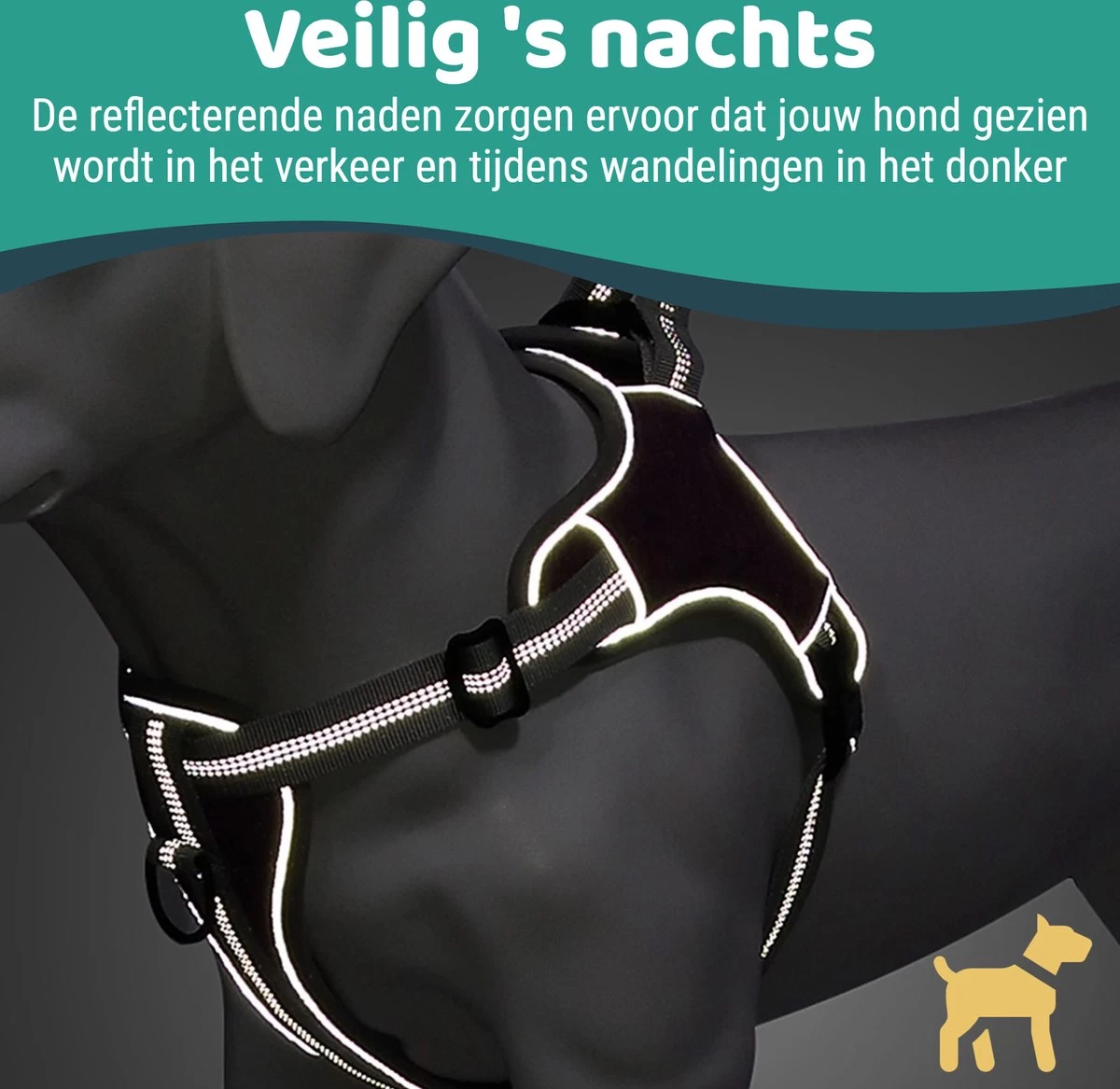 Mmoods Hondentuigje Grijs - Anti-Trek Tuig - Hondenharnas Voor Grote Honden- Reflecterende Halsband Hond - Hondenhalsband Maat L - Afbeelding 6