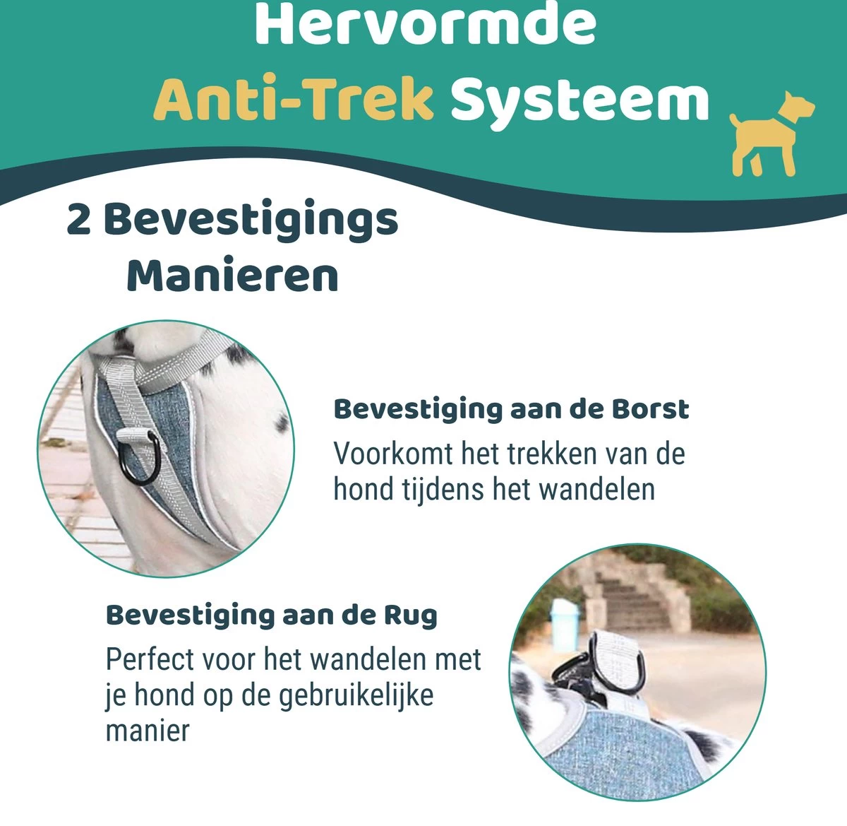 Mmoods Hondentuigje Grijs - Anti-Trek Tuig - Hondenharnas Voor Grote Honden- Reflecterende Halsband Hond - Hondenhalsband Maat L - Afbeelding 3