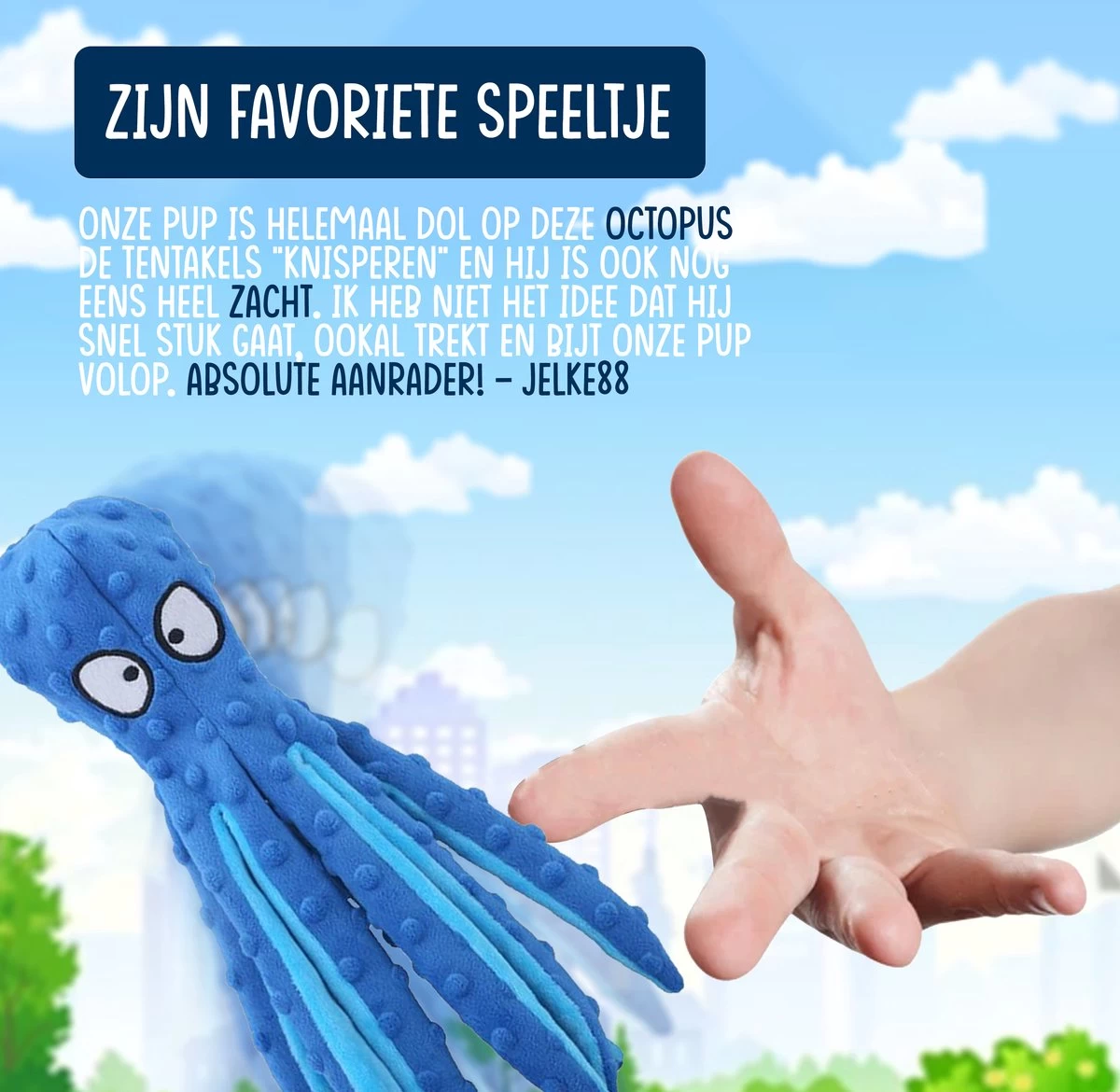 VEDIC® - Octopus Blauw Honden Knuffel - Piepspeelgoed - Geen Vulling - 32CM - Afbeelding 4