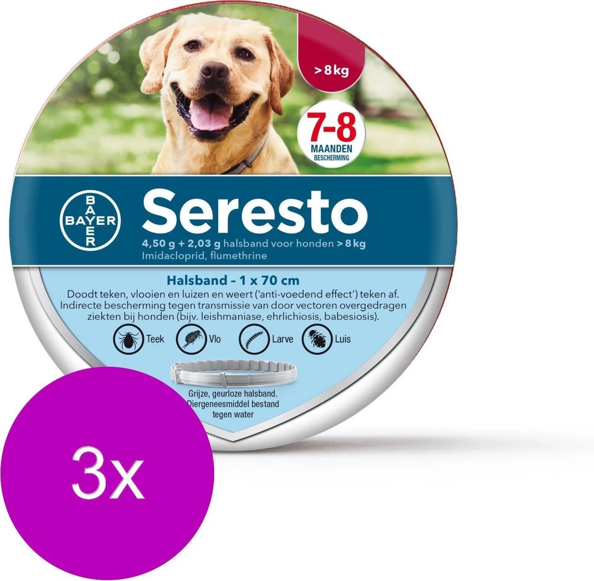 Seresto Teken- En Vlooienband Large - Grote Hond - Anti Tekenmiddel - 3 X 70 Cm Van 8 Kg