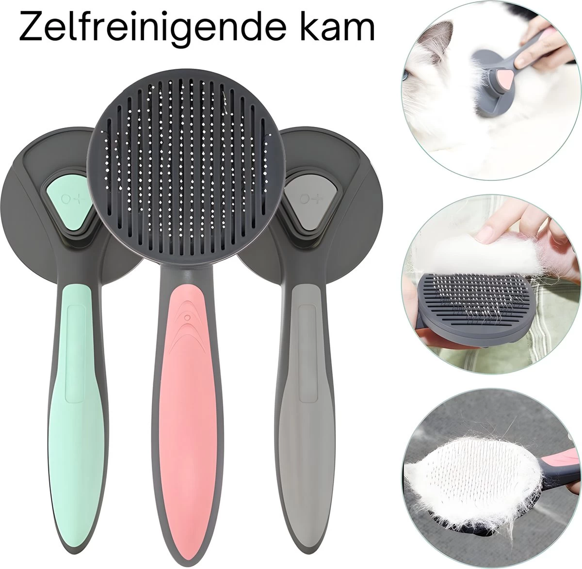 Pakeway T9 - Kattenborstel - Zelfreinigende Kattenkam - Roze - Massageborstel - 19,3 Cm - Afbeelding 2