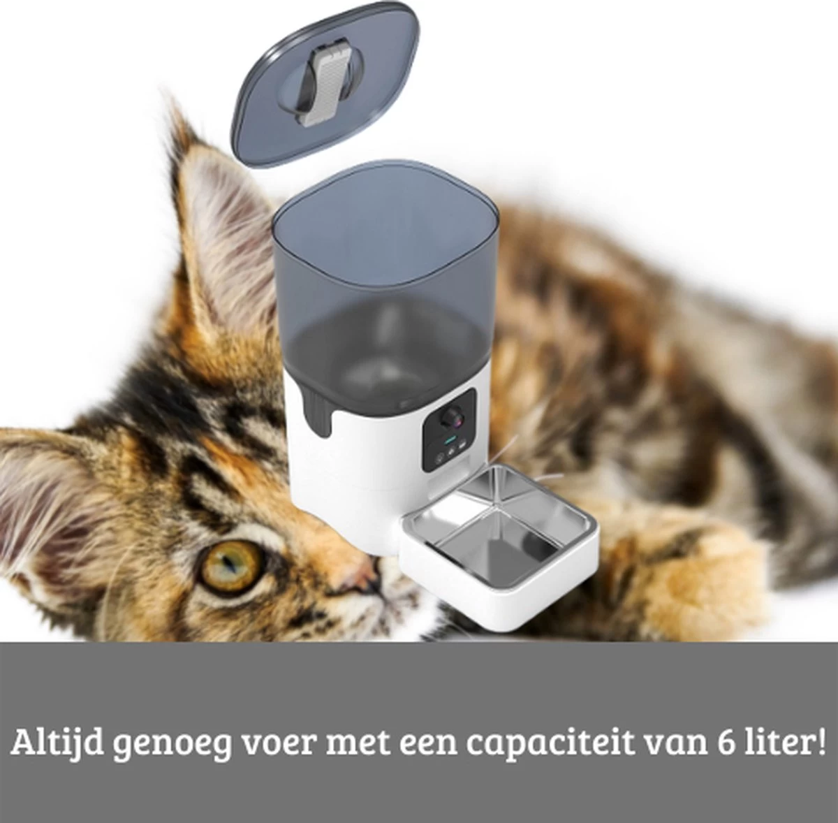 LARMA Automatische Voerbak Met Camera - Automatische Voerbak Voor Kat En Hond - Voerinhoud 6 Liter - Voerautomaat Met Smartphone Besturing - Met Camera - Voerdispenser Voor Hond En Kat - Afbeelding 2