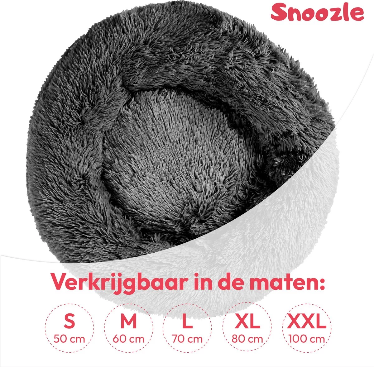 Snoozle Donut Hondenmand - Zacht En Luxe Hondenkussen - Wasbaar - Fluffy - Hondenmanden - 60cm - Grijs - Afbeelding 4