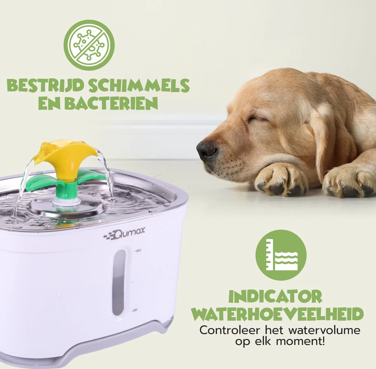 Qumax RVS Drinkfontein Voor Kat Met 3 Filters & Matje - Water Fontein - Waterdispenser - Waterautomaat - 2,5 L - Afbeelding 7