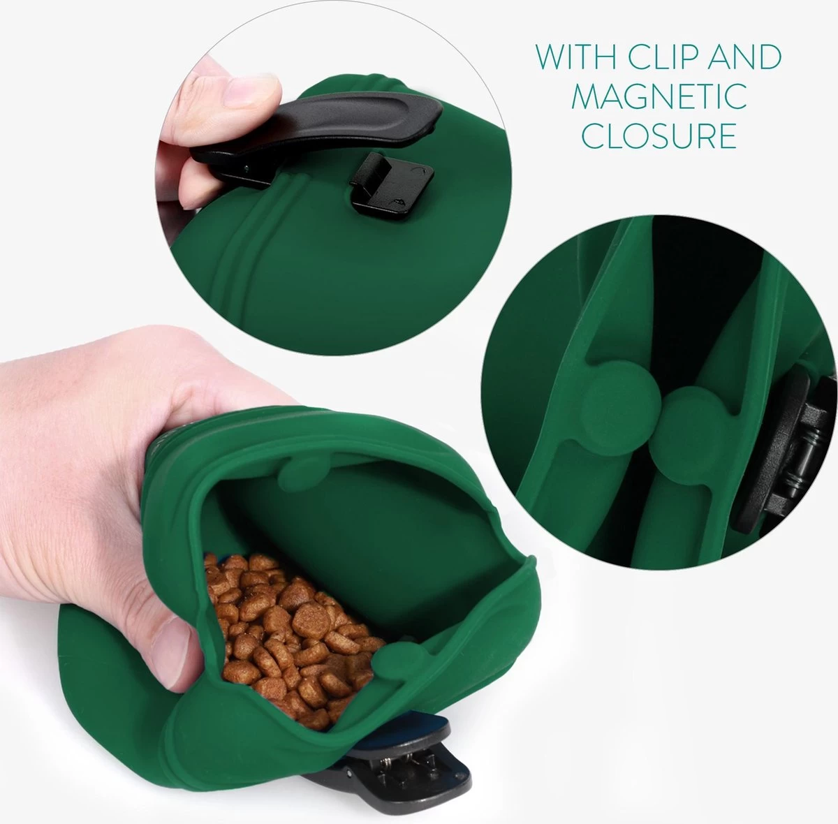 Navaris Honden Belongingszakje - Siliconen Voertasje - Set Van 2 - Traktatiezakje Voor Droogvoer En Natvoer - Met Magnetische Sluiting En Clip - Afbeelding 2