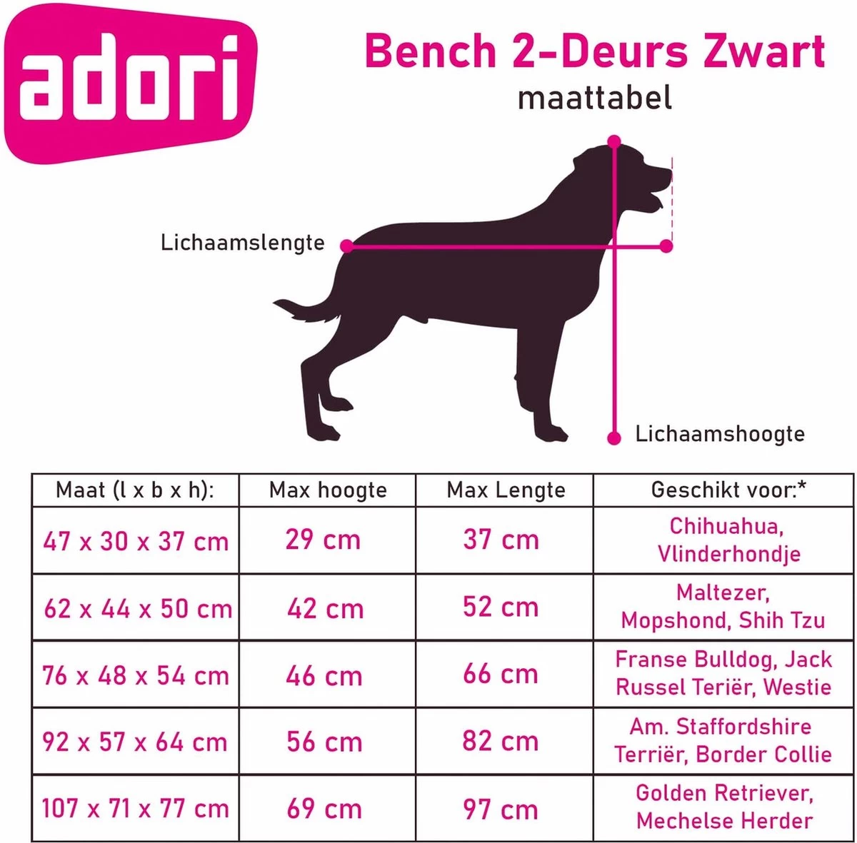 Adori Hondenbench - Zwart - L - 92 X 57 X 64 Cm - Afbeelding 6