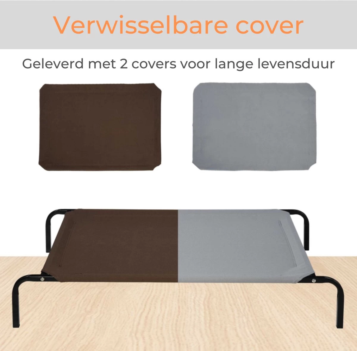 Hondenbed - Hondenstretcher - Honden Ligbed - Inclusief 2 Overtrekhoezen - XL - 110x68cm - Grijs En Koffie - Afbeelding 6