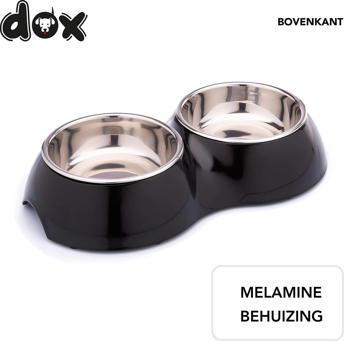 DDOXX Dubbele Voerbak, Antislip | Vele Kleuren & Maten | Voor Kleine & Grote Honden | Voerbak Kat Dubbel | Hondenbak Hond | Kattenbak Roestvrijstalen Bak | Melamine Bak | Zwart, 2 X 700 Ml - Afbeelding 4