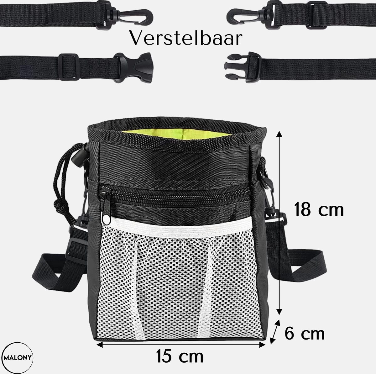 Malony Beloningstasje Voor Honden - Beloningszakje - Poepzakjes Dispenser - Verstelbare Riem - Nylon - Zwart - Afbeelding 7