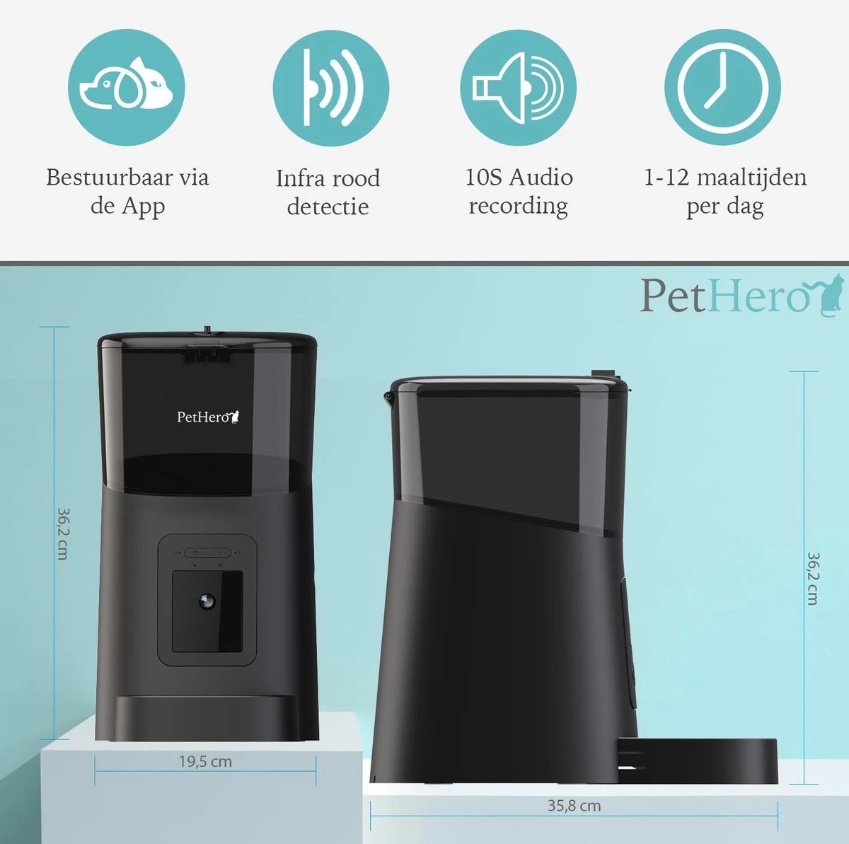 PetHero 3 Voerautomaat Zwart - Verstelbare Camera - Smartphone Besturing - Automatische Voerbak Voor Kat Of Hond - 6.0 L - Afbeelding 7