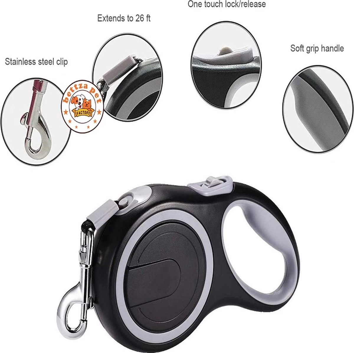 Stevige Hondenriem – 8 Meter – Swifth – Grijs – Comfort Grip – One-Touch Lock Release - Afbeelding 3