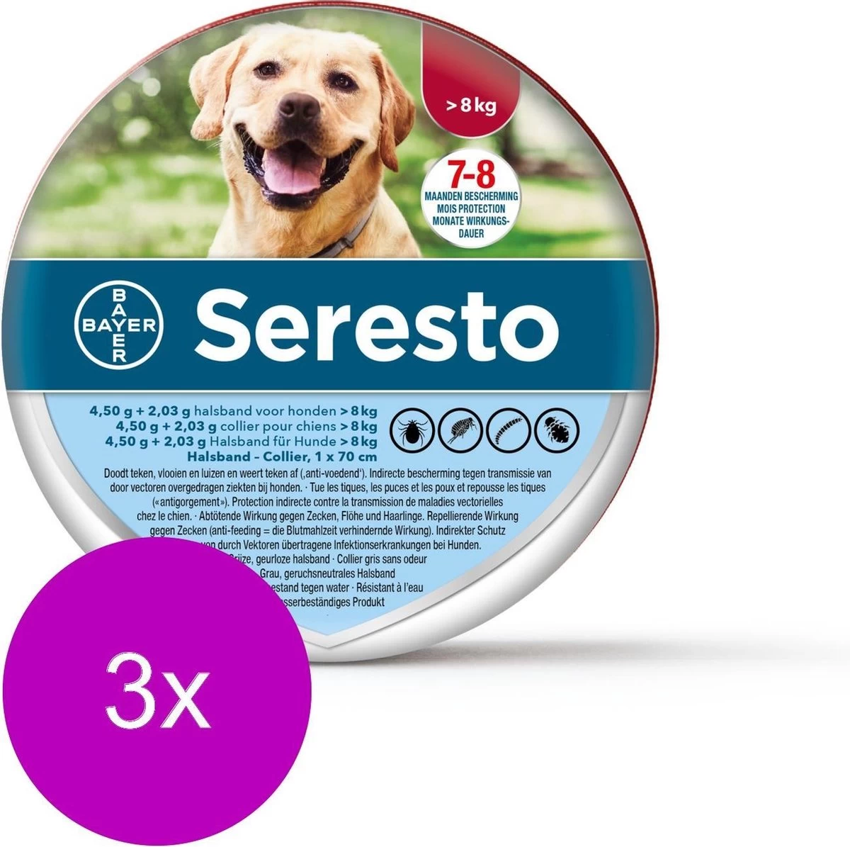 Seresto Teken- En Vlooienband Large - Grote Hond - Anti Tekenmiddel - 3 X 70 Cm Van 8 Kg - Afbeelding 3