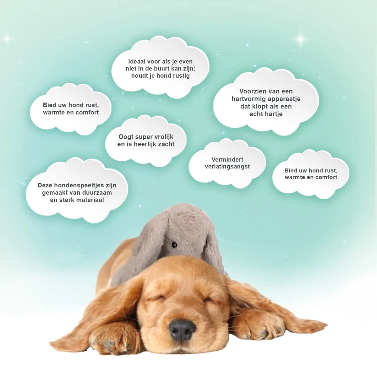 Cozy Dog Bunny Hondenknuffel – Knuffel Hond Met Hartslag – Hondenspeelgoed Vermindert Verlatingsangst – Biedt Rust, Warmte En Comfort – Bruin – Speciaal Voor Puppy's - Afbeelding 2