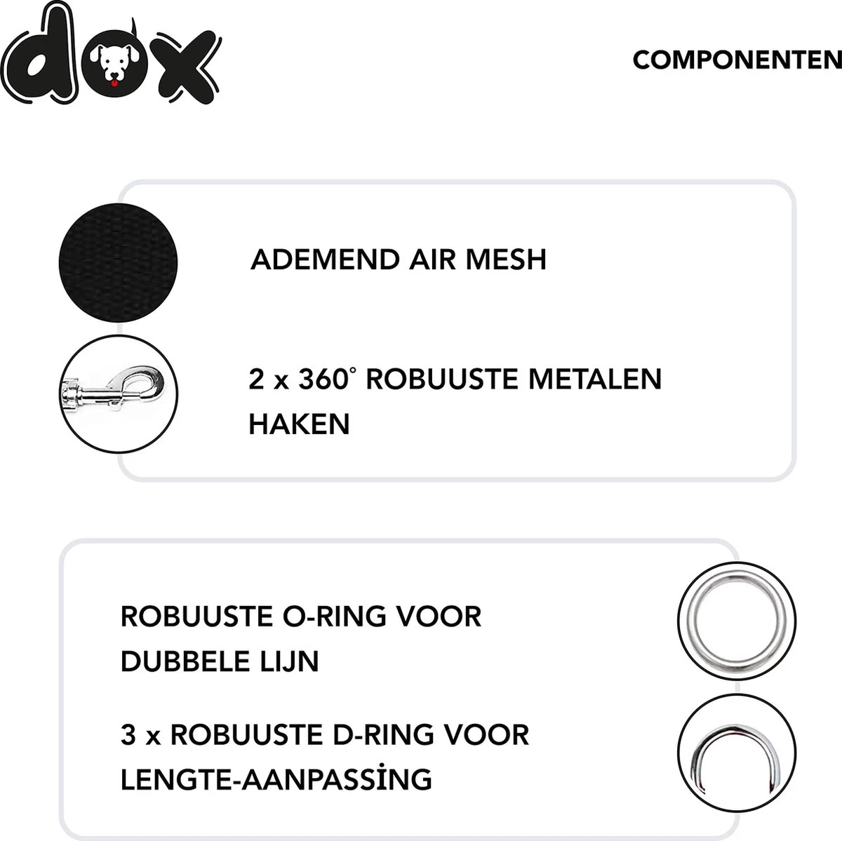 DDOXX Hondenriem Air Mesh, 3-voudig Verstelbaar, 2m | Voor Kleine & Grote Honden | Dubbele Riem Twee Honden Kat Puppy | Tug Leash Large | Lead Leash Small | Walking Leash Puppy Leash | Zwart, XS - Afbeelding 2